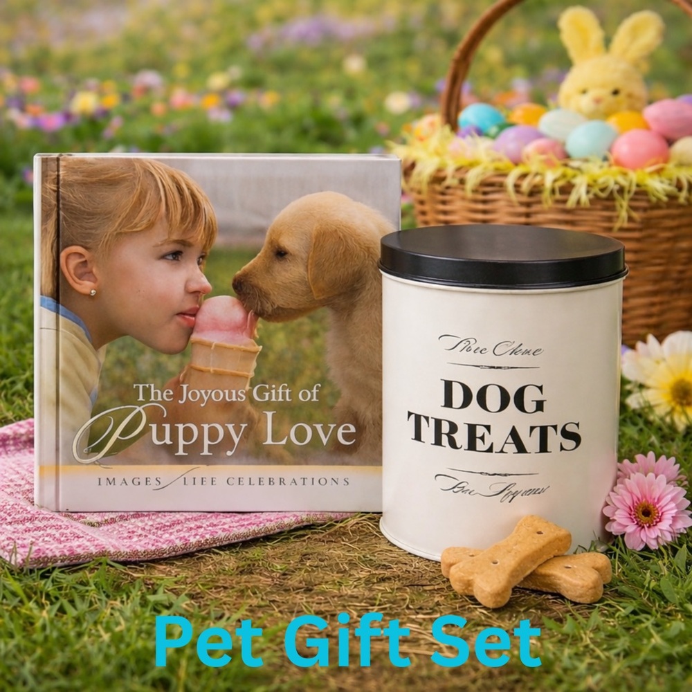 GIFT SET Dog Treats Canister & Puppy Love Book Dog Lover Kitchen Decor Bundle